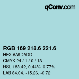 カラーコード: RGB 169 218.6 221.6 | qconv.com