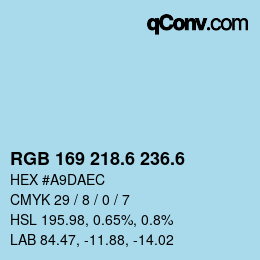 カラーコード: RGB 169 218.6 236.6 | qconv.com