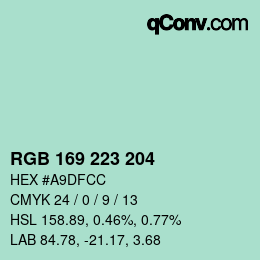 Color code: RGB 169 223 204 | qconv.com