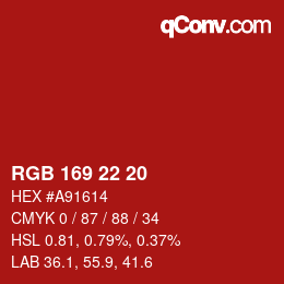 Color code: RGB 169 22 20 | qconv.com