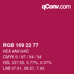 颜色代码: RGB 169 22 77 | qconv.com