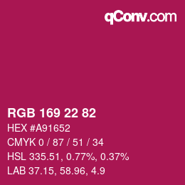 颜色代码: RGB 169 22 82 | qconv.com