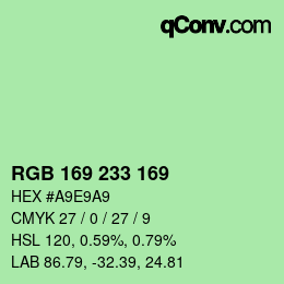 Color code: RGB 169 233 169 | qconv.com
