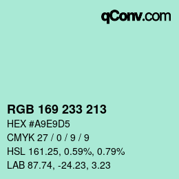 Color code: RGB 169 233 213 | qconv.com