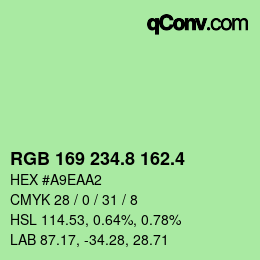 カラーコード: RGB 169 234.8 162.4 | qconv.com