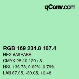 カラーコード: RGB 169 234.8 187.4 | qconv.com