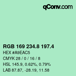 カラーコード: RGB 169 234.8 197.4 | qconv.com