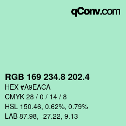 カラーコード: RGB 169 234.8 202.4 | qconv.com