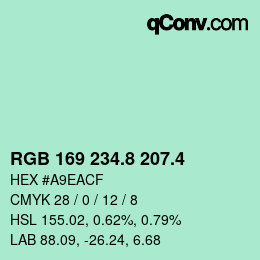 カラーコード: RGB 169 234.8 207.4 | qconv.com