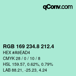 カラーコード: RGB 169 234.8 212.4 | qconv.com