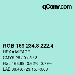 カラーコード: RGB 169 234.8 222.4 | qconv.com
