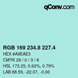 カラーコード: RGB 169 234.8 227.4 | qconv.com