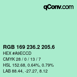 カラーコード: RGB 169 236.2 205.6 | qconv.com