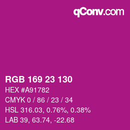 カラーコード: RGB 169 23 130 | qconv.com