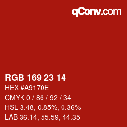 Color code: RGB 169 23 14 | qconv.com