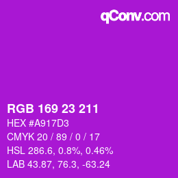 Color code: RGB 169 23 211 | qconv.com
