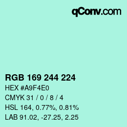 カラーコード: RGB 169 244 224 | qconv.com