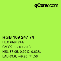 颜色代码: RGB 169 247 74 | qconv.com