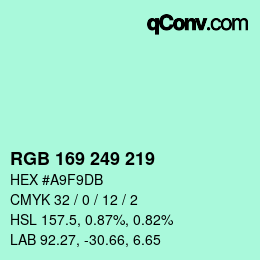 Farbcode: RGB 169 249 219 | qconv.com