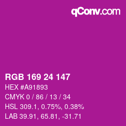 カラーコード: RGB 169 24 147 | qconv.com