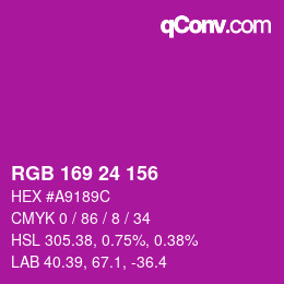 颜色代码: RGB 169 24 156 | qconv.com