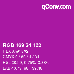 Color code: RGB 169 24 162 | qconv.com