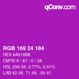 カラーコード: RGB 169 24 184 | qconv.com