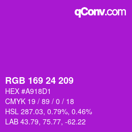 Color code: RGB 169 24 209 | qconv.com