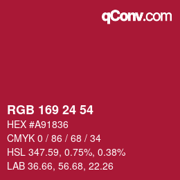 Color code: RGB 169 24 54 | qconv.com
