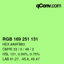 カラーコード: RGB 169 251 131 | qconv.com
