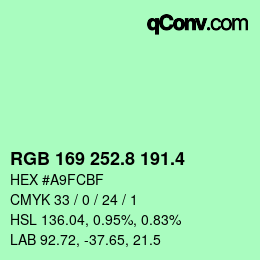 カラーコード: RGB 169 252.8 191.4 | qconv.com