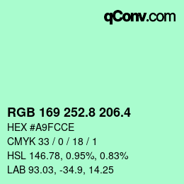 カラーコード: RGB 169 252.8 206.4 | qconv.com