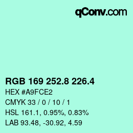 カラーコード: RGB 169 252.8 226.4 | qconv.com