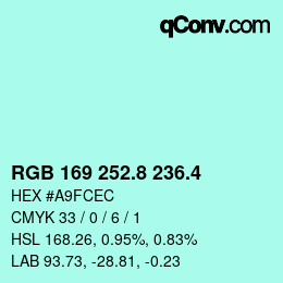 カラーコード: RGB 169 252.8 236.4 | qconv.com