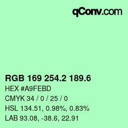 カラーコード: RGB 169 254.2 189.6 | qconv.com