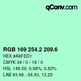 カラーコード: RGB 169 254.2 209.6 | qconv.com