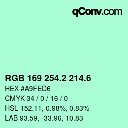 カラーコード: RGB 169 254.2 214.6 | qconv.com