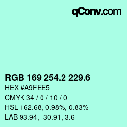 カラーコード: RGB 169 254.2 229.6 | qconv.com