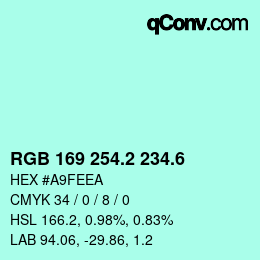 カラーコード: RGB 169 254.2 234.6 | qconv.com