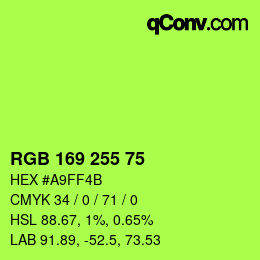 Color code: RGB 169 255 75 | qconv.com