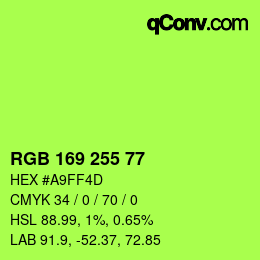 Color code: RGB 169 255 77 | qconv.com