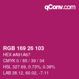 颜色代码: RGB 169 26 103 | qconv.com