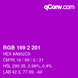 カラーコード: RGB 169 2 201 | qconv.com