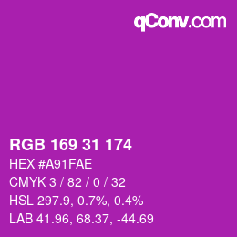 Color code: RGB 169 31 174 | qconv.com