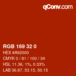 Color code: RGB 169 32 0 | qconv.com