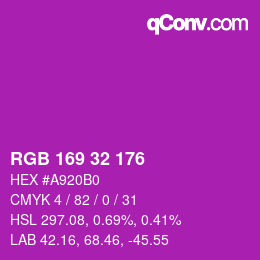 Color code: RGB 169 32 176 | qconv.com