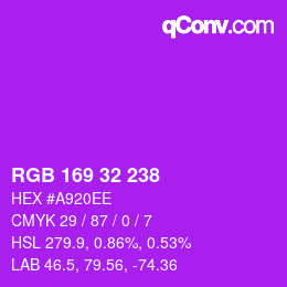 Color code: RGB 169 32 238 | qconv.com