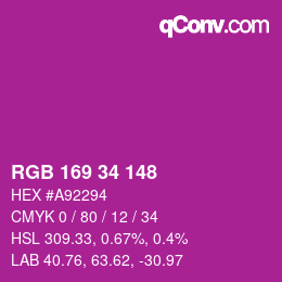 Color code: RGB 169 34 148 | qconv.com