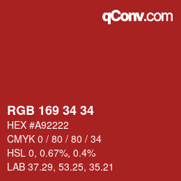 Color code: RGB 169 34 34 | qconv.com