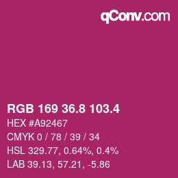 颜色代码: RGB 169 36.8 103.4 | qconv.com